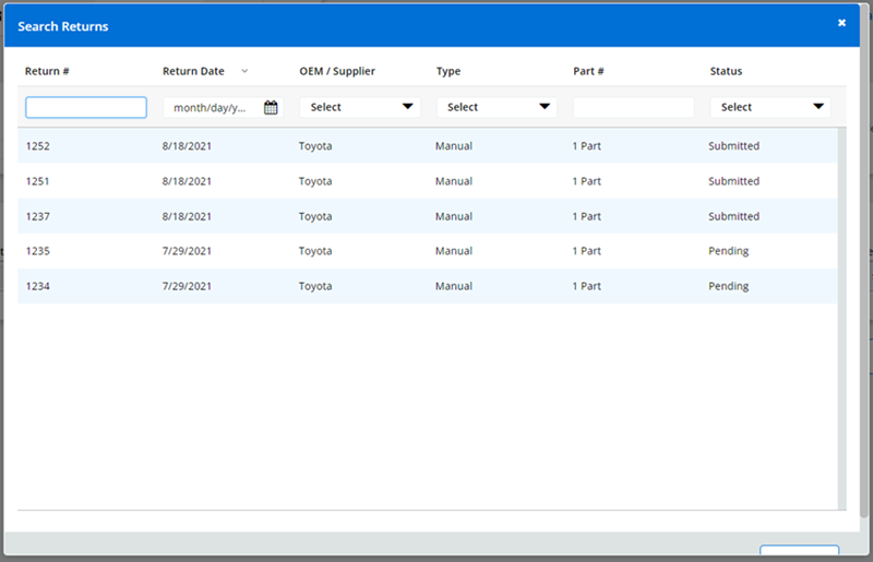 Go - Search for a Manual Resupply Order