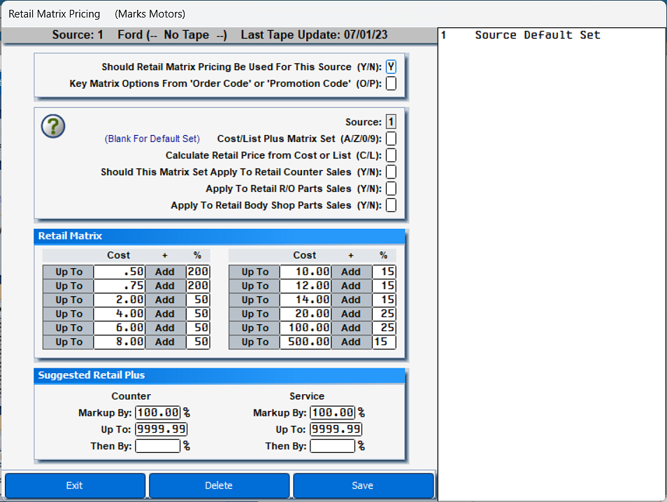Creating the CostPlus Table for Retail Matrix Pricing