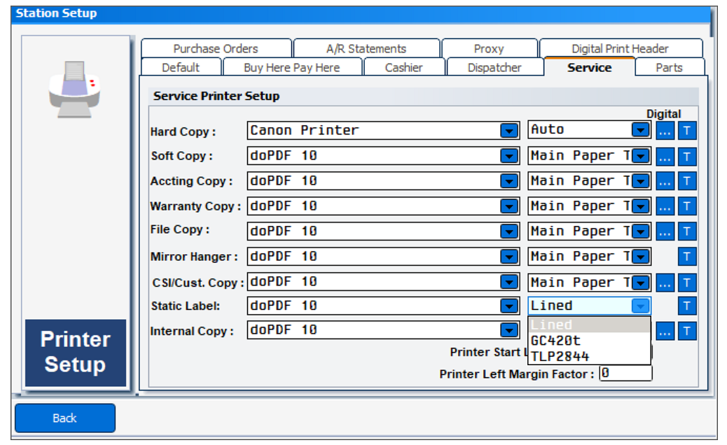 select invalid printer connection type
