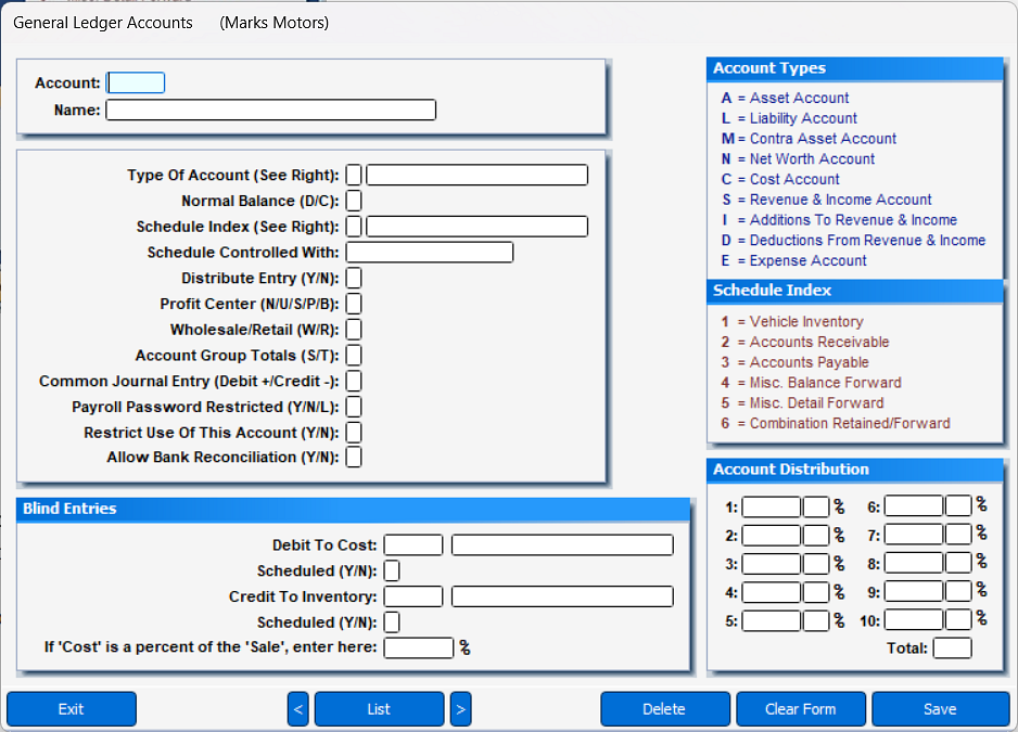 Editing General Ledger Accounts