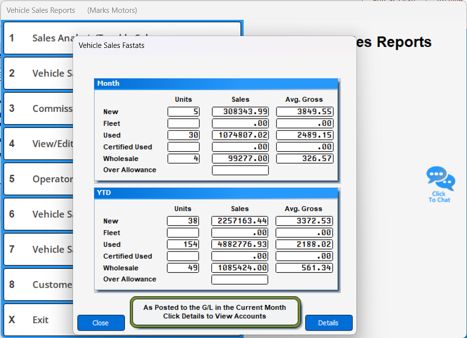 Running the Vehicle Sales FaStats