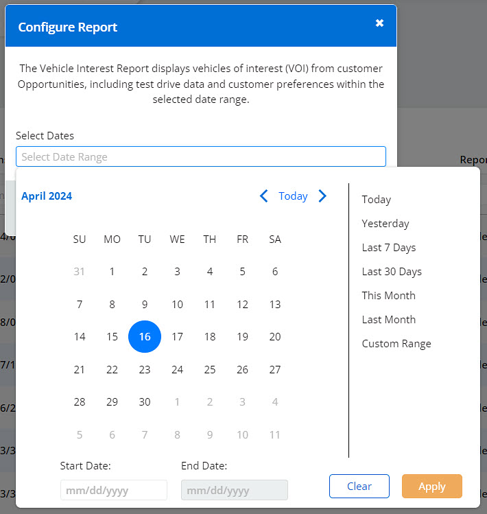View the Vehicle Interest Report